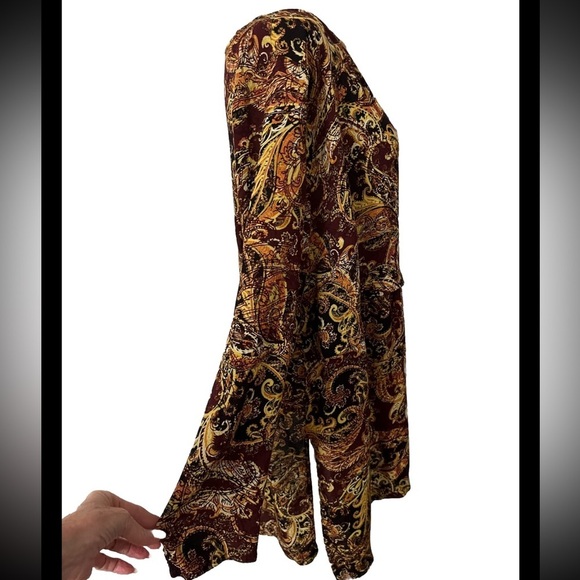 J. Jill Long Sleeve Burgundy Gold Paisley Print Tunic With Side Split XL - Picture 3 of 8